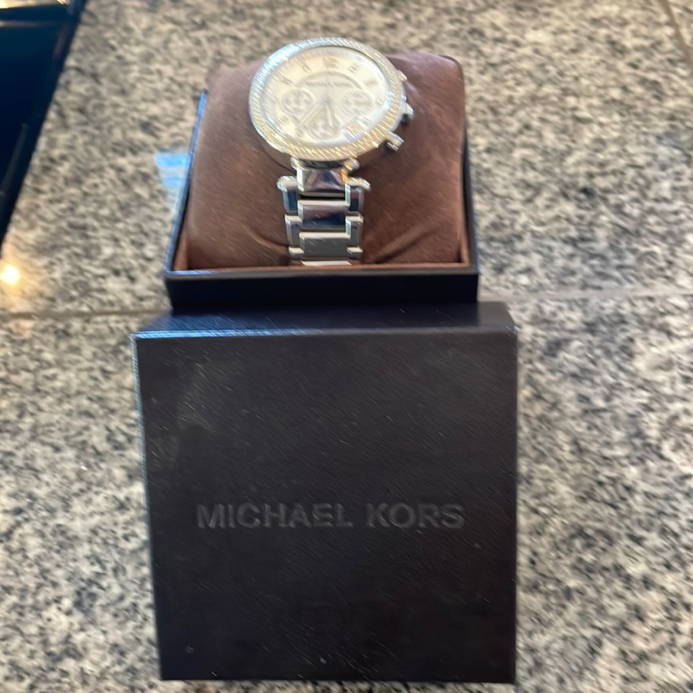 Michael Kors silver watch with rhinestones